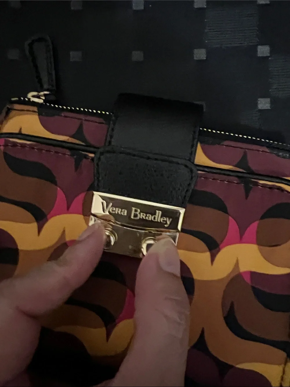 Vera Bradley Retro Wave Compact Zip Wallet - Black, Mustard & Pink